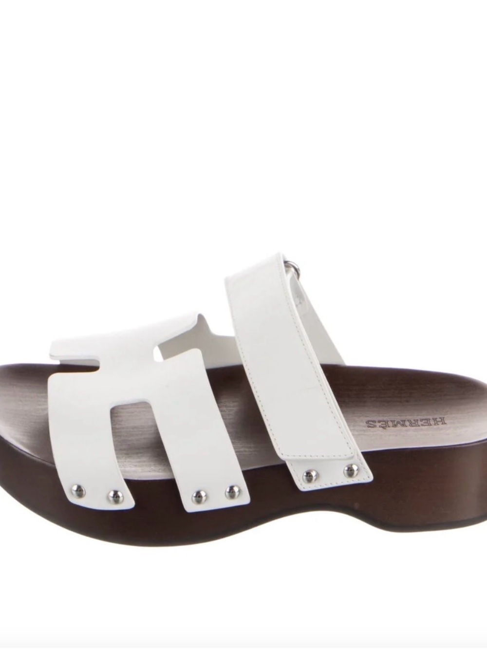Hermès Kos Brown Leather Platform H Sandals Slides Velcro Size 40 - Picture 3 of 5